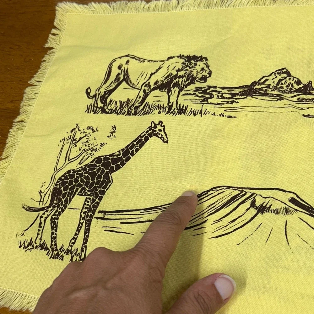 Safari Animal Placemat and Napkin Set 8pc Yellow Fringed Savanna Decor